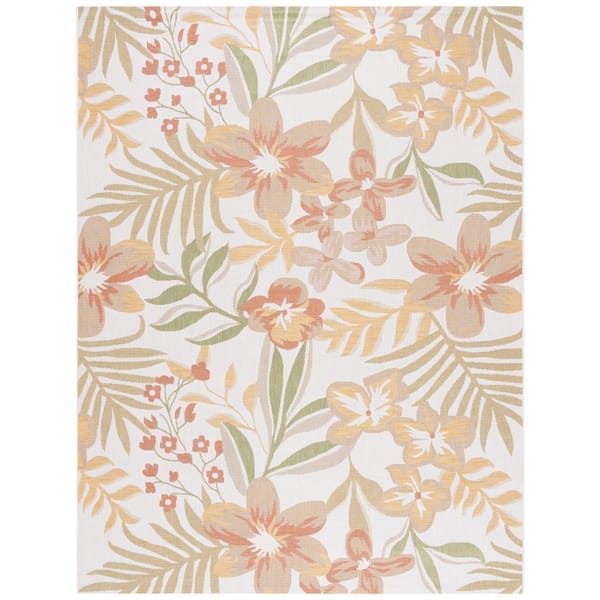 Courtyard Beige/Rust 9 ft. x 12 ft. Botanical Leaves Indoor/Outdoor Area Rug
