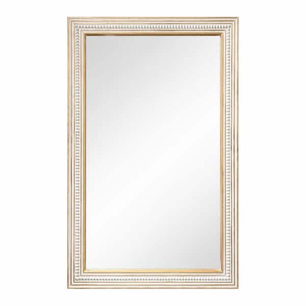 36 in. H x 24 in. W Farmhouse Beaded Wood-Framed Rectangular Wall Mirror, Boho, Vertical or Horizontal