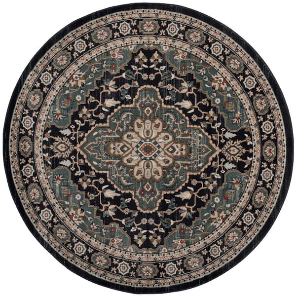 Lyndhurst 5 ft. x 5 ft. Anthracite/Teal Oriental Round Rug
