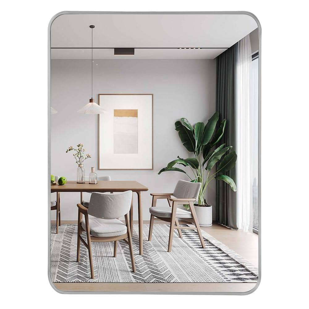 30" x 40" Silver Aluminum Rectangular Wall Mirror