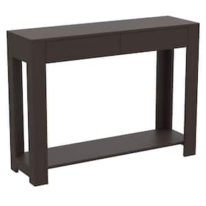 Safdie and Co. 40 in. Cappuccino Rectangle Wood Console Table with-Drawers and-Shelves