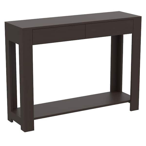 Unbranded Safdie and Co. 40 in. Cappuccino Rectangle Wood Console Table with-Drawers and-Shelves