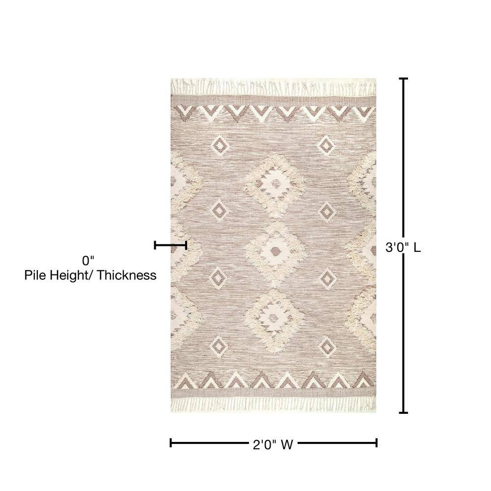 Beige Handmade Wool Shag Area Rug with Braided Tassels