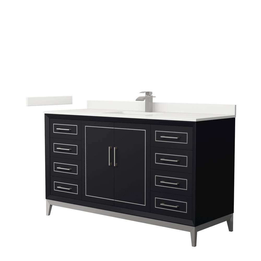 Wyndham Collection Marlena 60 in. W x 22 in. D x 35.25 in. H Single Bath Vanity in Black with White Quartz Top, Black with Brushed Nickel Trim -  840193373327