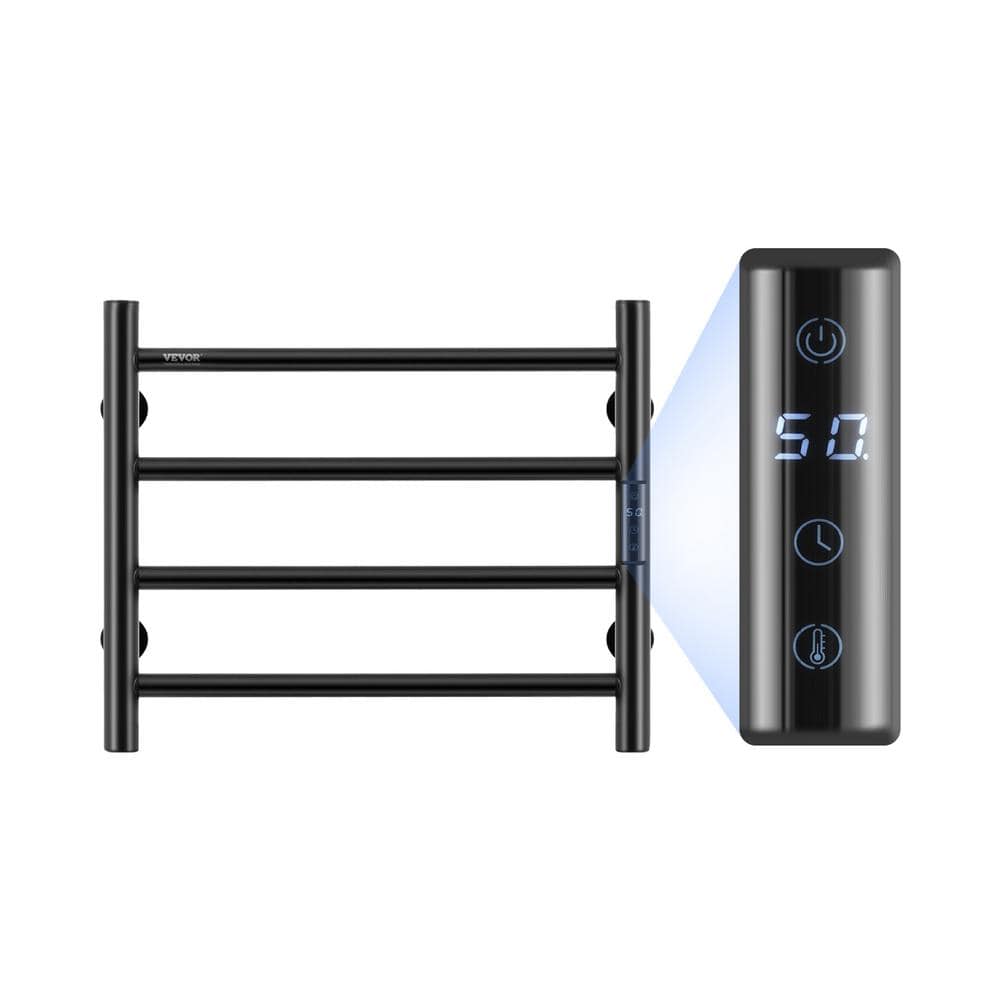 Black Stainless Steel Wall-Mounted 4-Bar Heated Towel Warmer