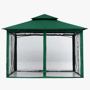 10 ft. x 12 ft. Green Steel Outdoor Patio Gazebo with Vented Soft Roof Canopy and Netting
