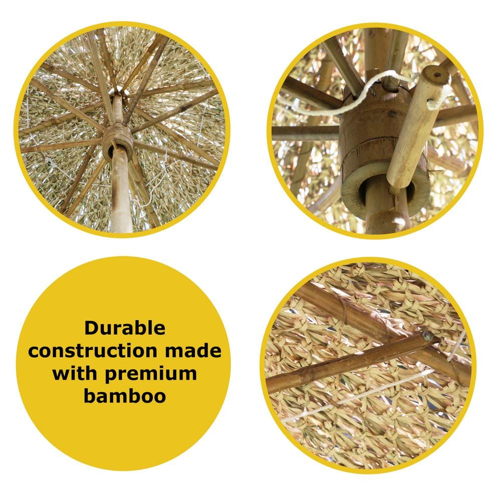Natural Bamboo and Seagrass Thatch Beach Patio Umbrella