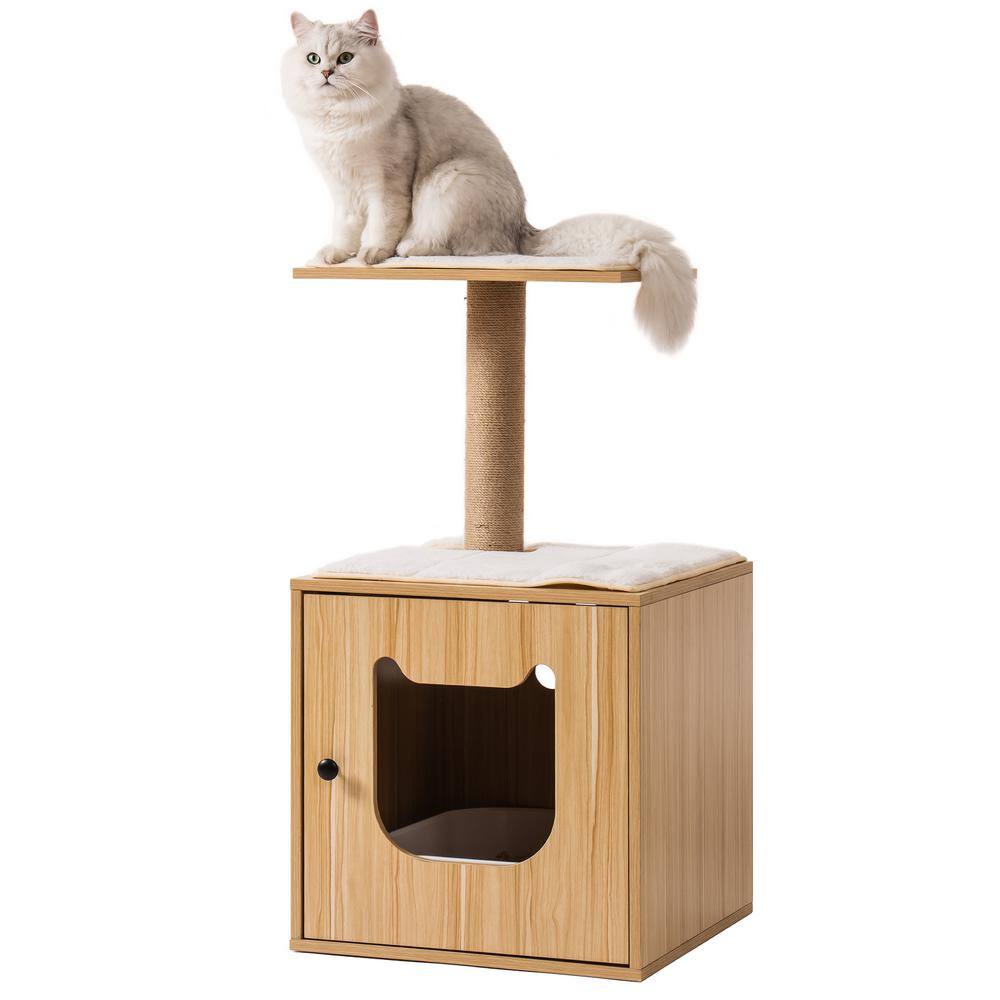 Tatayosi 3-IN-1 Cat Litter Box Enclosure, Wooden Cat House Cat