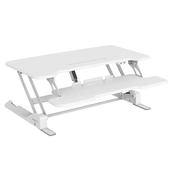 38 in. Rectangular White Height Adjustable Electric Standing Desk Converter