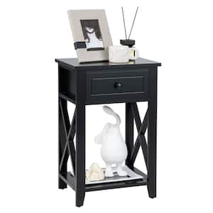 24 in x 16 in x 12 in (H x W x D) Nightstand Sofa Side End Table with Drawer and Shelf Bedroom Black