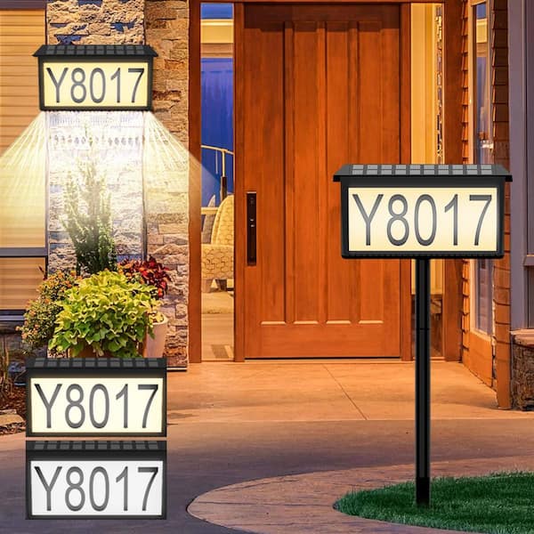 2-in-1 22 LEDs Black Plastic Solar Address Sign Plaque with Stakes and Wall Mount for Yard Use 1-Pack