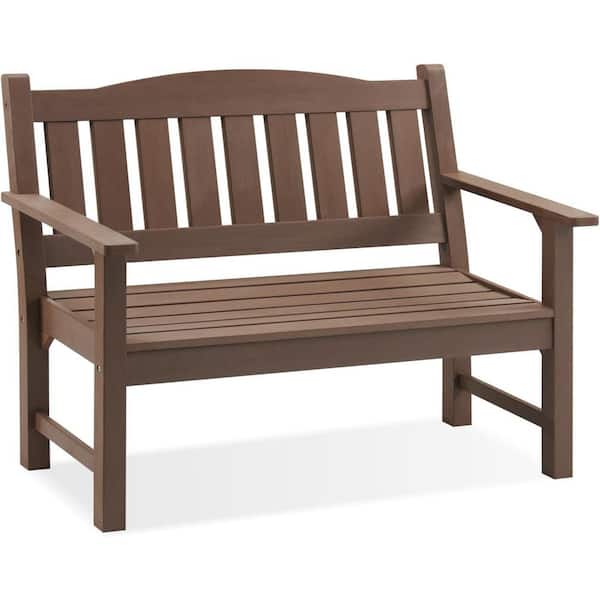 Brown 2-Person Plastic Outdoor Loveseat Patio Bench