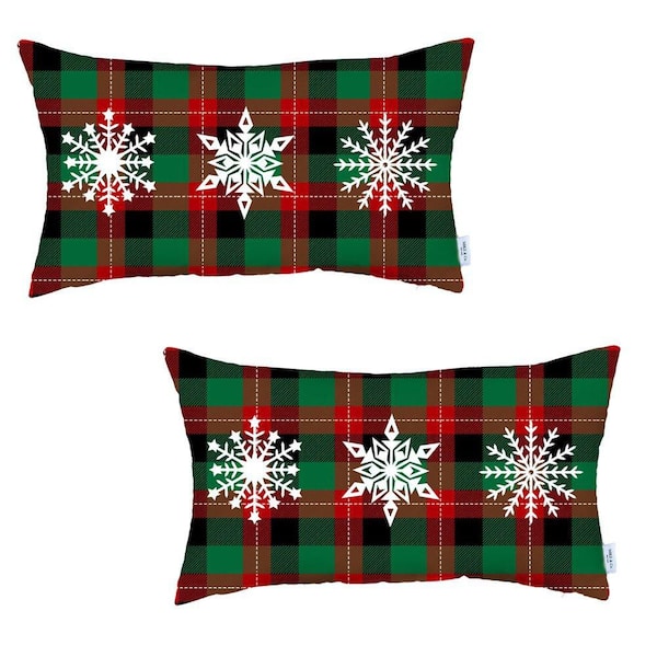HomeRoots Charlie Set of 4 Christmas Tree Trio Plaid Lumbar Throw Pillows 1  in. X 20 in. 2000400914 - The Home Depot