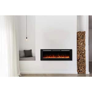 Black 60 in. 400 Sq. Ft. Recessed and Wall Mounted Electric Fireplace with Logs and Crystals