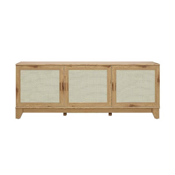 Manhattan Comfort Sheridan Nature Modern Cane TV Stand Fits TVs Up to 55 in. with Storage Doors, Shelves and Cable Management