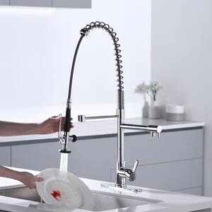 Commercial Deck Mount Double Handle Pull Down Sprayer Kitchen Faucet with Pre-Rinse, Advanced Spray in Polished Chrome
