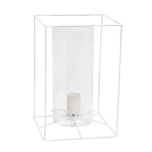 11.8 in. White/Clear Large Exposed Glass and Metal Table Lamp