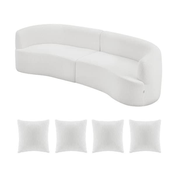 Luxury Modern Cloud Plush Sectional Sofa, 112 in. Curved Modular Couch 4 Pillows Oversized Deep Seat Corduroy White