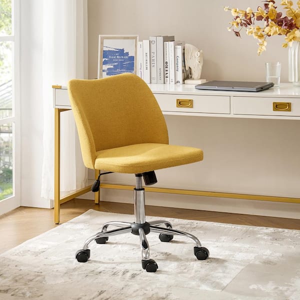 JAYDEN CREATION Javier Mustard Modern Upholstery Armless Office Chair with Metal Legs