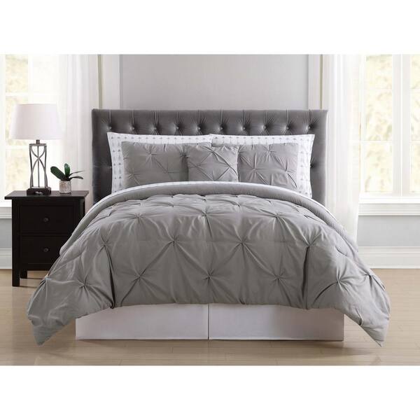 Truly Soft Arrow Pleated 8-Piece Grey Queen Comforter Set