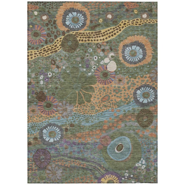 Chantille Machine Washable Indoor/Outdoor Abstract ACN2498 Basil 5 ft. x 7 ft. 6 in. Area Rug