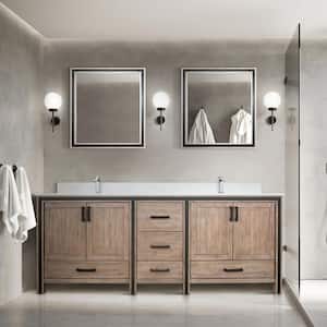 Ziva 84 in W x 22 in D Rustic Barnwood Double Bath Vanity, White Quartz Top, Faucet Set and 34 in Mirrors