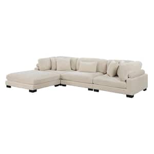 Turbo 135 in. Straight Arm 4-Piece Corduroy Fabric Modular Sectional Sofa in Beige with Ottoman