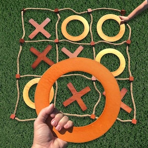 Giant Wooden Tic Tac Toe Game (All Weather) 3 ft. x 3 ft. Big Wood X and O Pieces with Rope Game Board