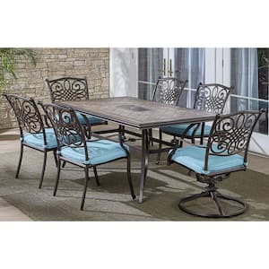 Monaco 7-Piece Aluminum Outdoor Patio Dining set with Blue Cushions