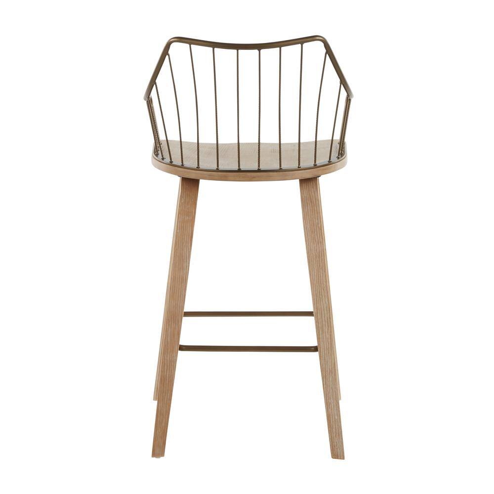 Beige Transitional Wood and Metal Swivel Counter Stool