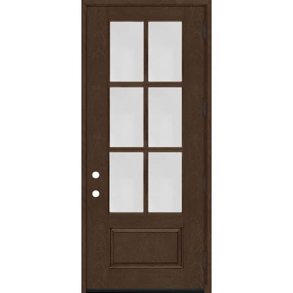 Regency 36 in. x 96 in. 3/4-6 Lite Clear Glass LHOS Hickory Stained Fiberglass Prehung Front Door