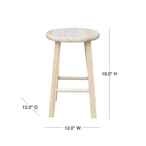 Unfinished Wood Bar Stool, 18 Inch Tall Vanity Stool