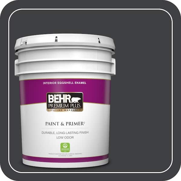 BEHR PREMIUM PLUS 5 gal. Home Decorators Collection #HDC-MD-04 Totally Black Eggshell Enamel Low Odor Interior Paint & Primer