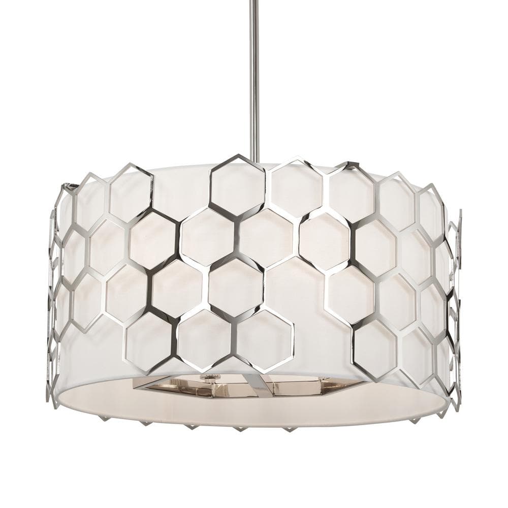 Missing Link 6-Light Polished Nickel Pendant to Semi-Flush Light with Fine White Linen Shades -  George Kovacs, P1897-613