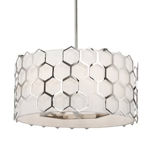 Missing Link 6-Light Polished Nickel Pendant to Semi-Flush Light with Fine White Linen Shades
