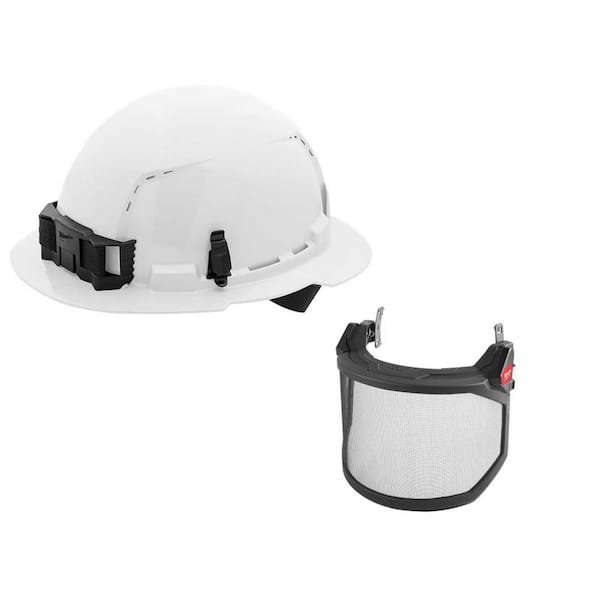 Milwaukee BOLT White Type 1 Class C Full Brim Vented Hard Hat with 4-Point Ratcheting Suspension with BOLT Mesh Full Facesheild