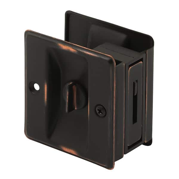 Prime-Line Pocket Door Privacy Lock and Pull, 2-3/4 in. tall, Classic Bronze