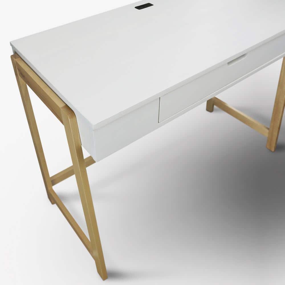 Neorustic White and Maple Desk with USB Ports