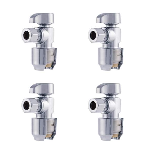 Max 1/2 in. Push-to-Connect x 3/8 in. OD Compression Chrome-Plated Brass Quarter-Turn Angle Stop Valve (4-Pack)