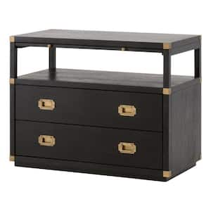 35 in. 2-Drawer Black and Gold Wooden Nightstand
