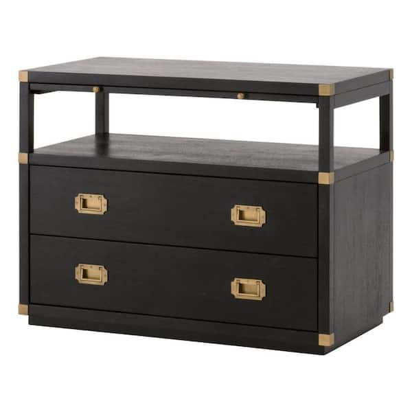 Benjara 35 in. 2-Drawer Black and Gold Wooden Nightstand