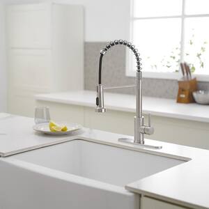 Single Handle Pull-Down Sprayer High Arc Pull Down Sprayer Kitchen Faucet With Deck Plate in Brushed Nickel