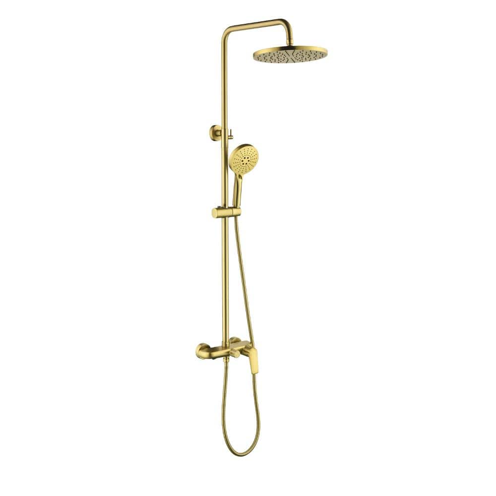 Exposed Shower System with Tub Spout 10 Inch 3 Functions Wall Mounted Tub Shower Faucet Set with Valve in Brushed Gold price history on PriceWatchPro