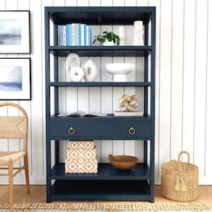 Lark 70 in. H Navy Blue Wood 5-Tier Etagere Bookcase