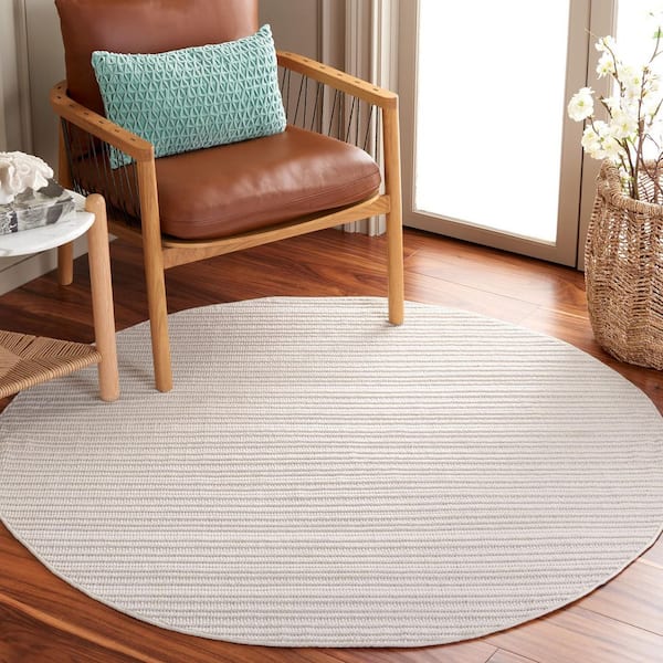 Camden 5 ft. x 5 ft. Ivory Striped High-Low Round Area Rug
