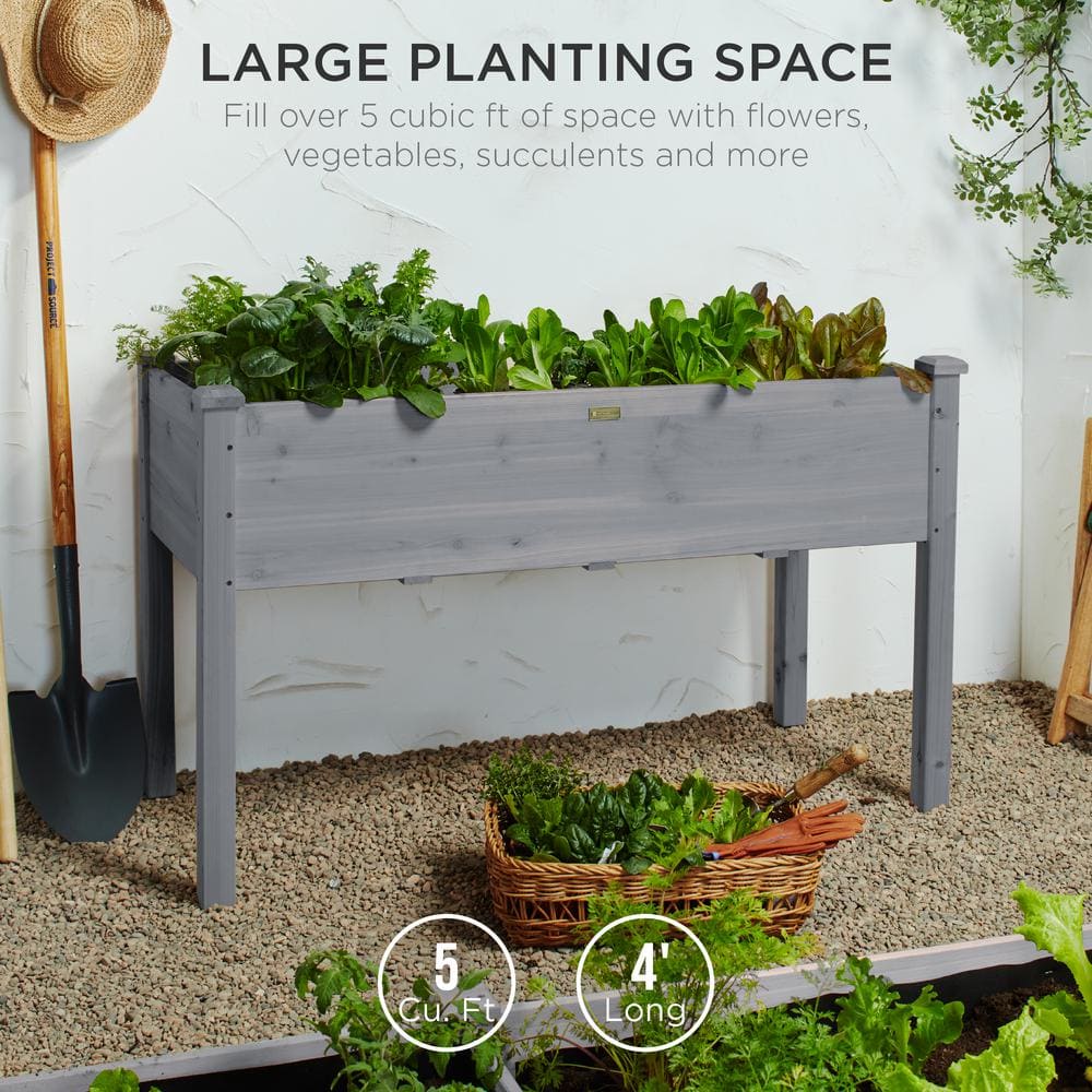 Gray 48x24x30in Elevated Wooden Raised Garden Bed Planter