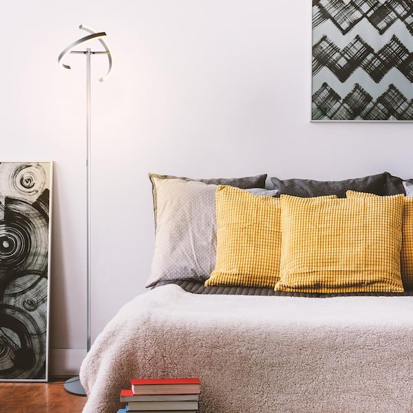 Halo Split 72 in. Platinum Silver Industrial 2-Light 3-Way Dimming LED Floor Lamp with Adjustable Head