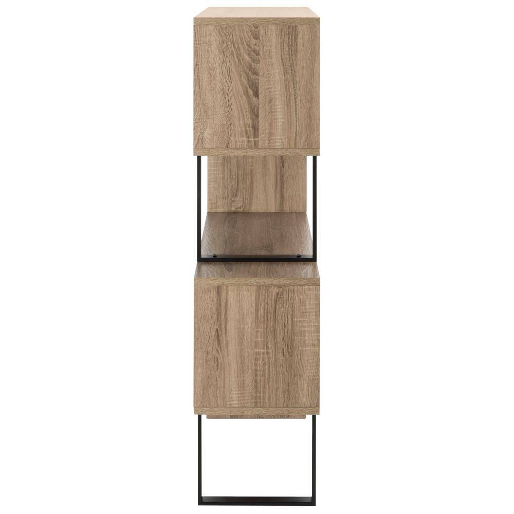 Louise 35'' Oak and Black Iron Mid-Century Geometric Bookcase