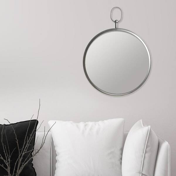 Pinnacle Handle Round Silver Decorative Wall Mirror