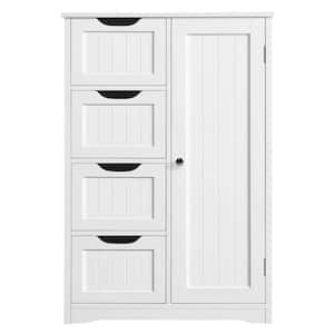 22 in. W x 12 in. D x 32.5 in. H White Bathroom Linen Cabinet Floor Storage Cabinet with 1 Cupboard and 4 Drawers